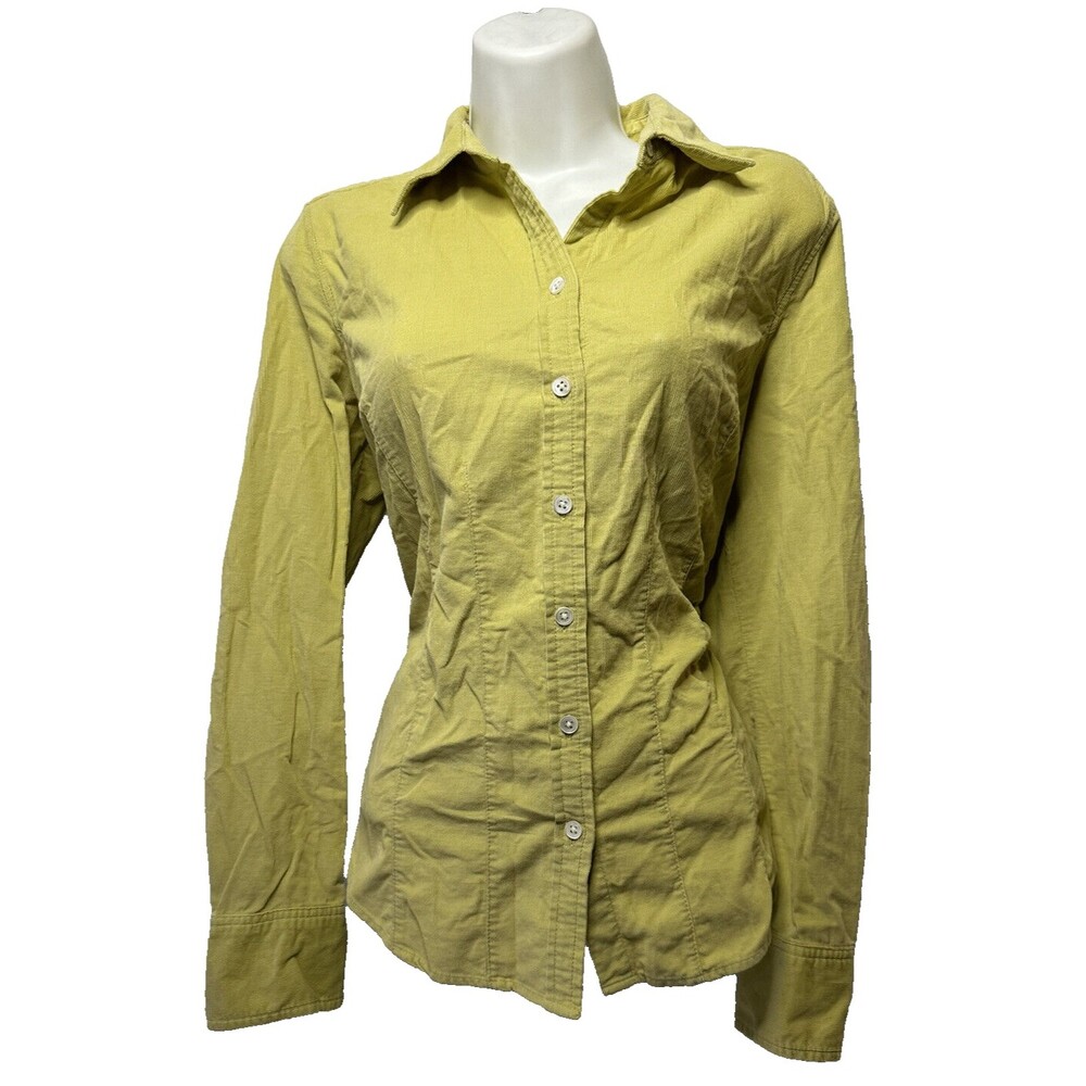 Womens Eddie Bauer Yellow Corduroy Button Up Blouse Long Sleeve shirt